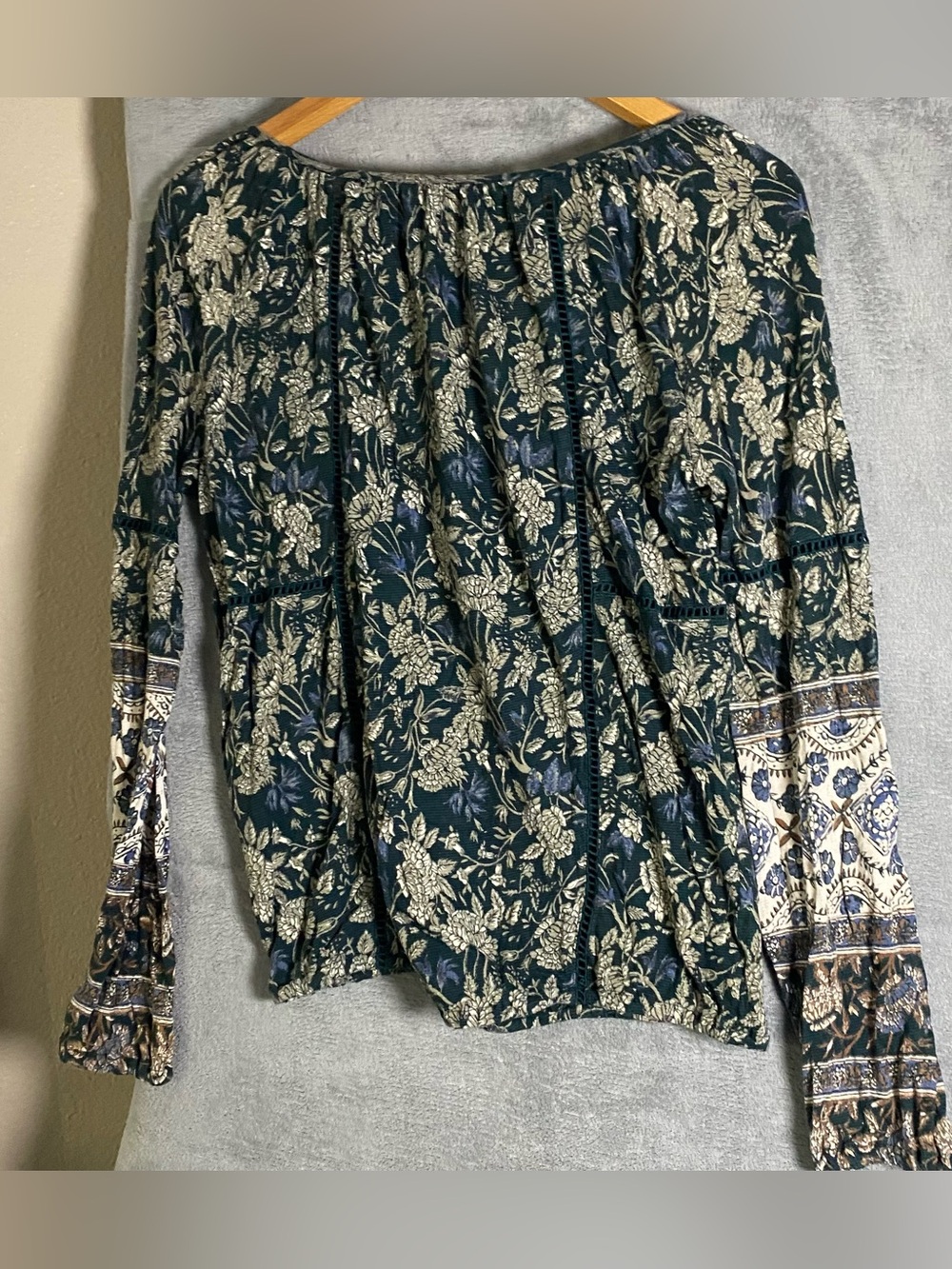 Lucky brand Green paisley Long Sleeve Whimsical Fairy Earthy Floral size Small - Picture 8 of 9